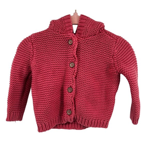 Carter's Baby Girl's Size 0-3 Months Fuchsia Knit Animal Ear Hoodie Sweater - Picture 1 of 5